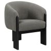 Vala Accent Chair, Modern Plush Gray Boucle Barrel Back, Black Wood