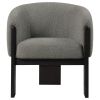 Vala Accent Chair, Modern Plush Gray Boucle Barrel Back, Black Wood