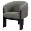 Vala Accent Chair, Modern Plush Gray Boucle Barrel Back, Black Wood