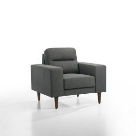 Vile Accent Chair, Plush Gray Fabric, Classic Tapered Solid Wood Legs