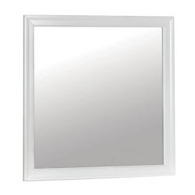 Ryla Dresser Vanity Mirror, 38 Inch Square Frame, White Solid Wood