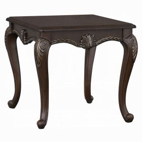 Reese Side Table, European Carved Classic Cherry Brown Wood, 28 Inch