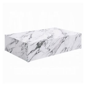 Ritzy Coffee Table, Modern Plinth, White Gray Faux Stone, 48 Inch