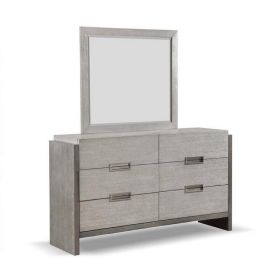 Rizvi Wall Mount Dresser Mirror, Beveled Accent, Gray Solid Wood 36x40