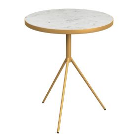 Side Table, Gold Metal Tripod Base and 18 Inch Round White Marble Top