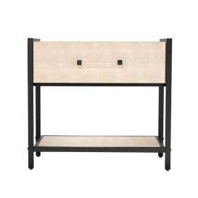 Caz Side Table, 1 Drawer, Black Frame, Faux Shagreen Leather, 26 Inch