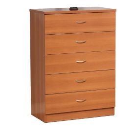 Rex Tall Dresser Chest, 5 Drawers, Metal Handles, Light Cherry Brown
