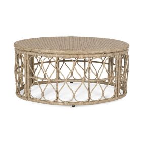 Resy Outdoor Coffee Table, 33 Inch Oval Top, Boho Brown Wicker Woven