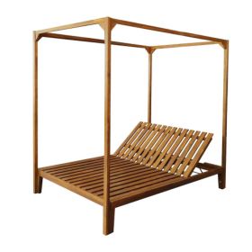 Yavi Outdoor Daybed Chaise, Adjustable Back, Brown Acacia Wood 79 Inch