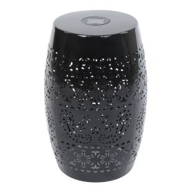 Sola Side Table, Solar Powered Light, 18 Inch Barrel Shaped Black Iron