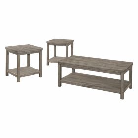 Rie 3pc Coffee Table Set with 2 End Tables, Lower Shelves, Gray Wood