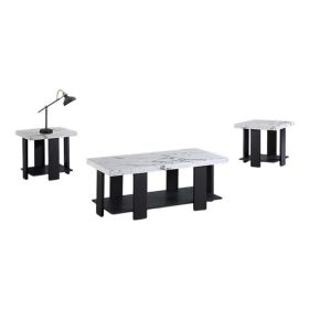 Birz 3pc Coffee and Side End Table Set, Beige Wood Top, Gray Base