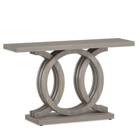 Sofa Console Table w Geometric Double C Base, 55 Inch Farmhouse Gray
