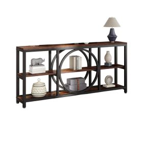 Sofa Console Table, 3 Tier, 71 Inch Industrial Black Metal Frame
