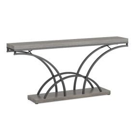 Sofa Console Table, 71 Inch Gray Faux Marble Top and Black Metal Frame