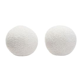 Wily Accent Pillow Set of 2, 10 Inch Round Ball, White Faux Sheepskin