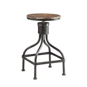20-30 Inch Swivel Counter Bar Stool, Vintage Metal Frame, Round Seat, Brown, Black