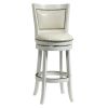 Nailhead Trim Round Leatherette Barstool with Flared Legs, White