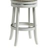 Nailhead Trim Round Leatherette Barstool with Flared Legs, White
