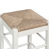 Square Wooden Frame Counter Stool with Hand Woven Rush, Ivory and Brown