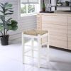Square Wooden Frame Counter Stool with Hand Woven Rush, Ivory and Brown