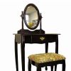 Wooden Vanity Set with Fabric Upholstered Seat,Cherry Brown and Yellow