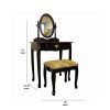 Wooden Vanity Set with Fabric Upholstered Seat,Cherry Brown and Yellow