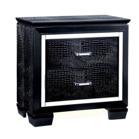 30 Inch Textured Nightstand, 2 Drawers, Mirror Trim, Black