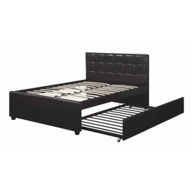 Entralling Twin Bed With Trundle  Squ Tufted Head Boards Espresso,Brown