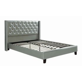 Faux Leather Upholstered Full Size Bed Featuring Nail head Trim