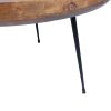 Gia Handcrafted Round Mango Wood  Coffee Table with Tray Top,  Dark Walnut Brown, Black Iron Legs