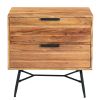 2 Drawer Wooden Nightstand with Metal Angled Legs, Black and Brown