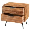 2 Drawer Wooden Nightstand with Metal Angled Legs, Black and Brown