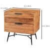 2 Drawer Wooden Nightstand with Metal Angled Legs, Black and Brown