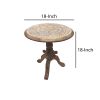 Intricately Carved Round Top Mango Wood Side End Table with Pedestal Base, Brown and White