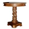 30 Inch Handcrafted Round Mango Wood Dinette, Artisanal Twisted Pedestal Base, Walnut Brown