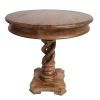 30 Inch Handcrafted Round Mango Wood Dinette, Artisanal Twisted Pedestal Base, Walnut Brown
