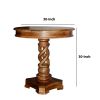 30 Inch Handcrafted Round Mango Wood Dinette, Artisanal Twisted Pedestal Base, Walnut Brown