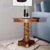 30 Inch Handcrafted Round Mango Wood Dinette, Artisanal Twisted Pedestal Base, Walnut Brown
