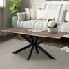 79 Inch Rectangular Live Edge Top Mango Wood Dining Table, Crossed Legs, Brown, Black