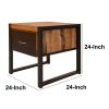 24 Inch Single Drawer Mango Wood Bedside Table, Iron Sled Style Base, Brown, Black