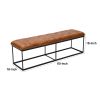 60 Inch Artisanal Button Tufted Accent Bench, Brown Leather Upholstery, Black Powder Coated Metal Frame