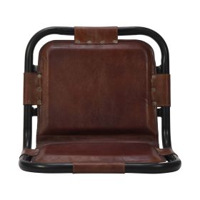 31 Inch Bar Height Chair, Brown Genuine Leather Upholstery, Black Iron Metal Frame