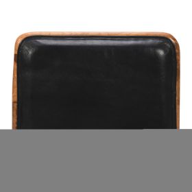 25 Inch Counter Height Bar Stool, Genuine Leather Seat, Mango Wood Frame, Black, Natural Brown