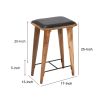 25 Inch Counter Height Bar Stool, Genuine Leather Seat, Mango Wood Frame, Black, Natural Brown