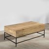 Audrey 45 Inch Handcrafted Mango Wood Coffee Table, Lift Top, Grain Details, Natural Brown, Black