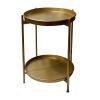 Vica 20 Inch High Round Side End Table with 2 Tier Iron Frame, Matte Gold