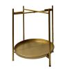 Vica 20 Inch High Round Side End Table with 2 Tier Iron Frame, Matte Gold