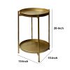 Vica 20 Inch High Round Side End Table with 2 Tier Iron Frame, Matte Gold