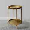 Vica 20 Inch High Round Side End Table with 2 Tier Iron Frame, Matte Gold